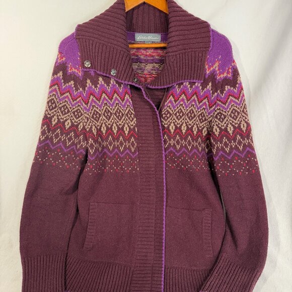 Eddie Bauer Sweaters - Fair isle Eddie Bauer Women’s Tall Large Zip Up Sweater Button Snap Collar